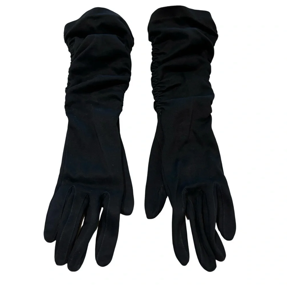Black Gathered Long Gloves by Elvette Royal‎ by Dawnelle USA 6 1/2